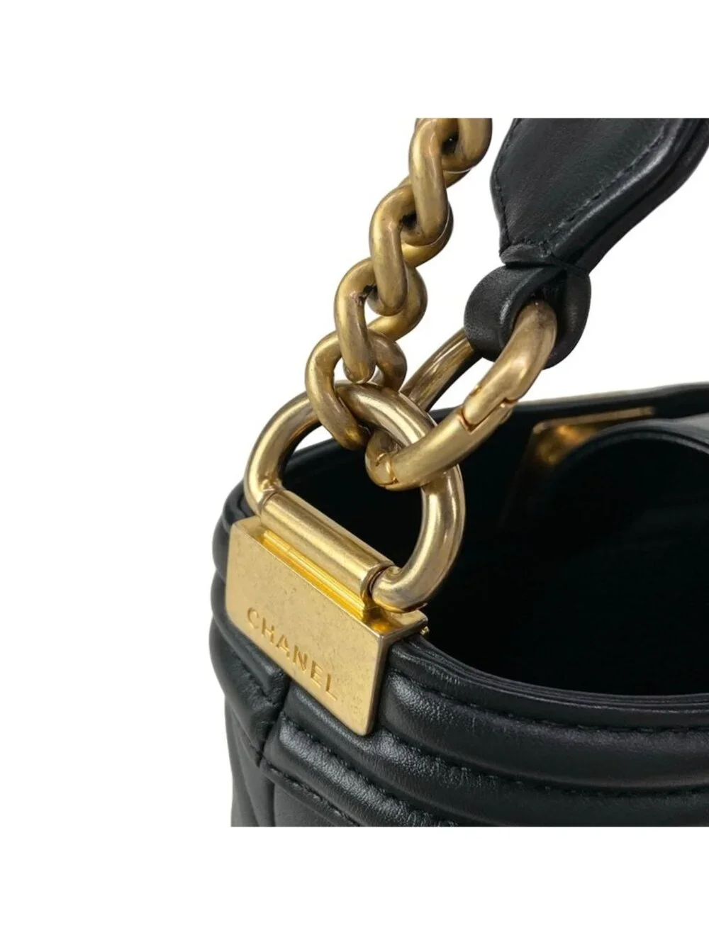 Chanel Shoulder Bag Boy Quilted Black Chain Gold 2-Way Lambskin